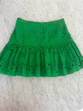 ZARA Green Eyelet Tiered Mini Skirt